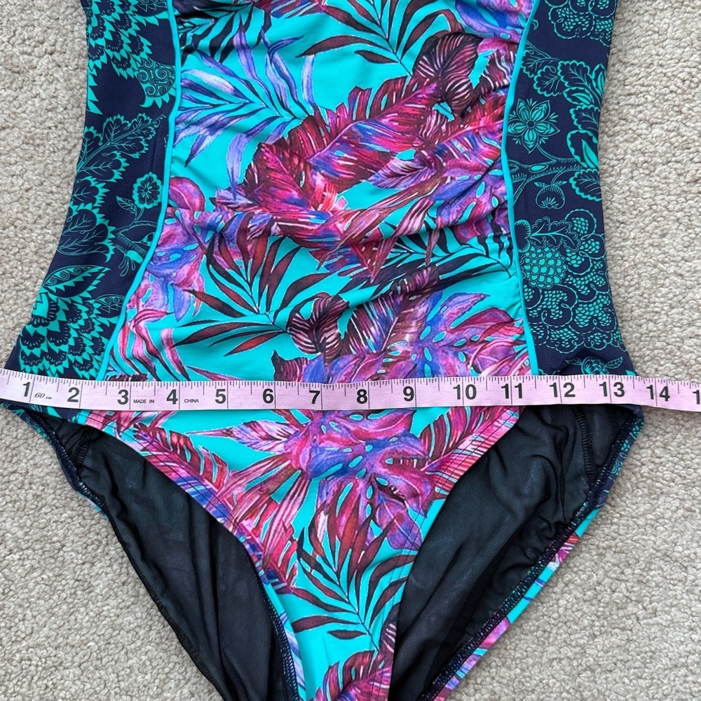 Sundance Tropical Floral Print Kailani Teal Ruched One Piece Swimsuit Size Small - Picture 10 of 11